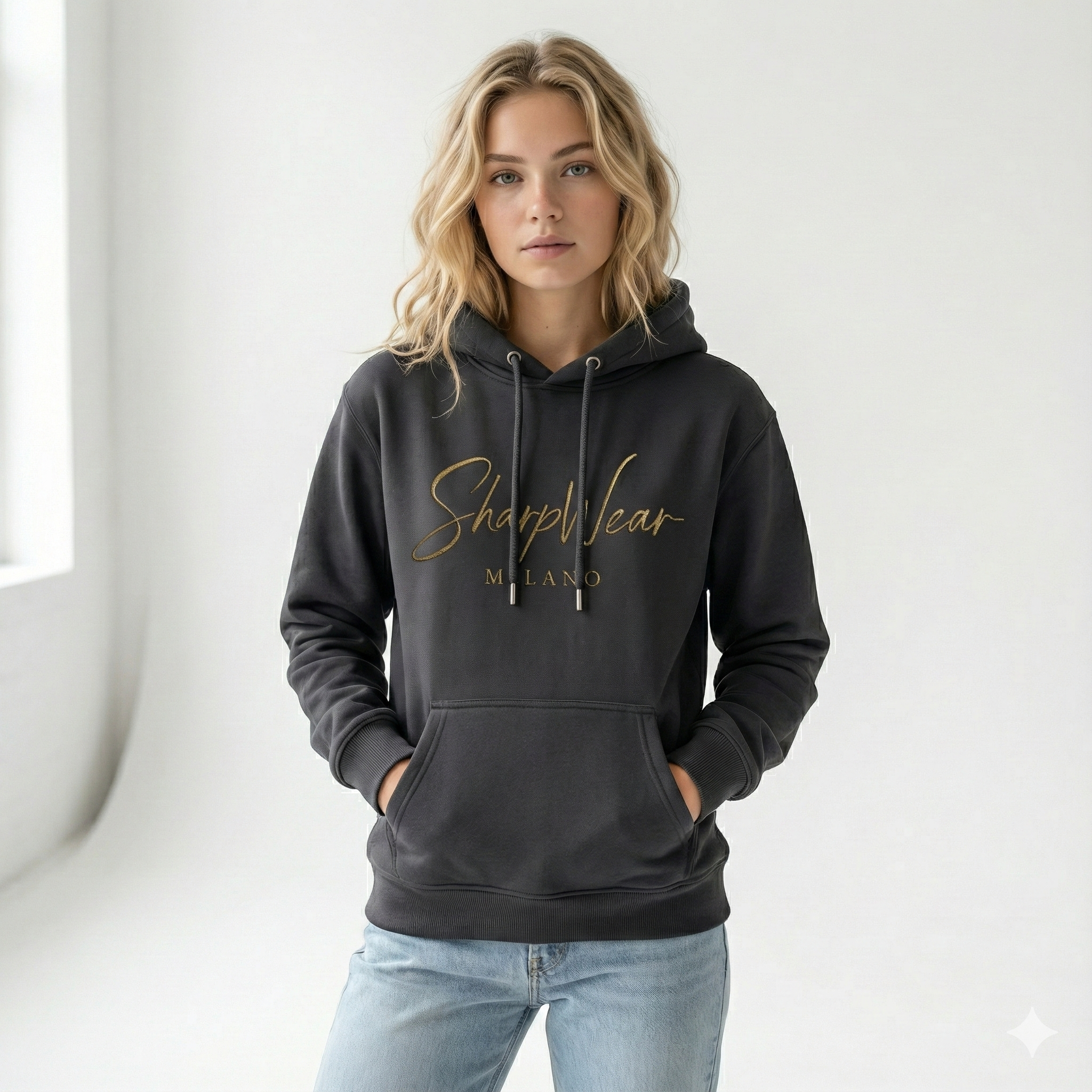 Felpa donna cotone nero SharpWear Milano moda donna lusso design italiano