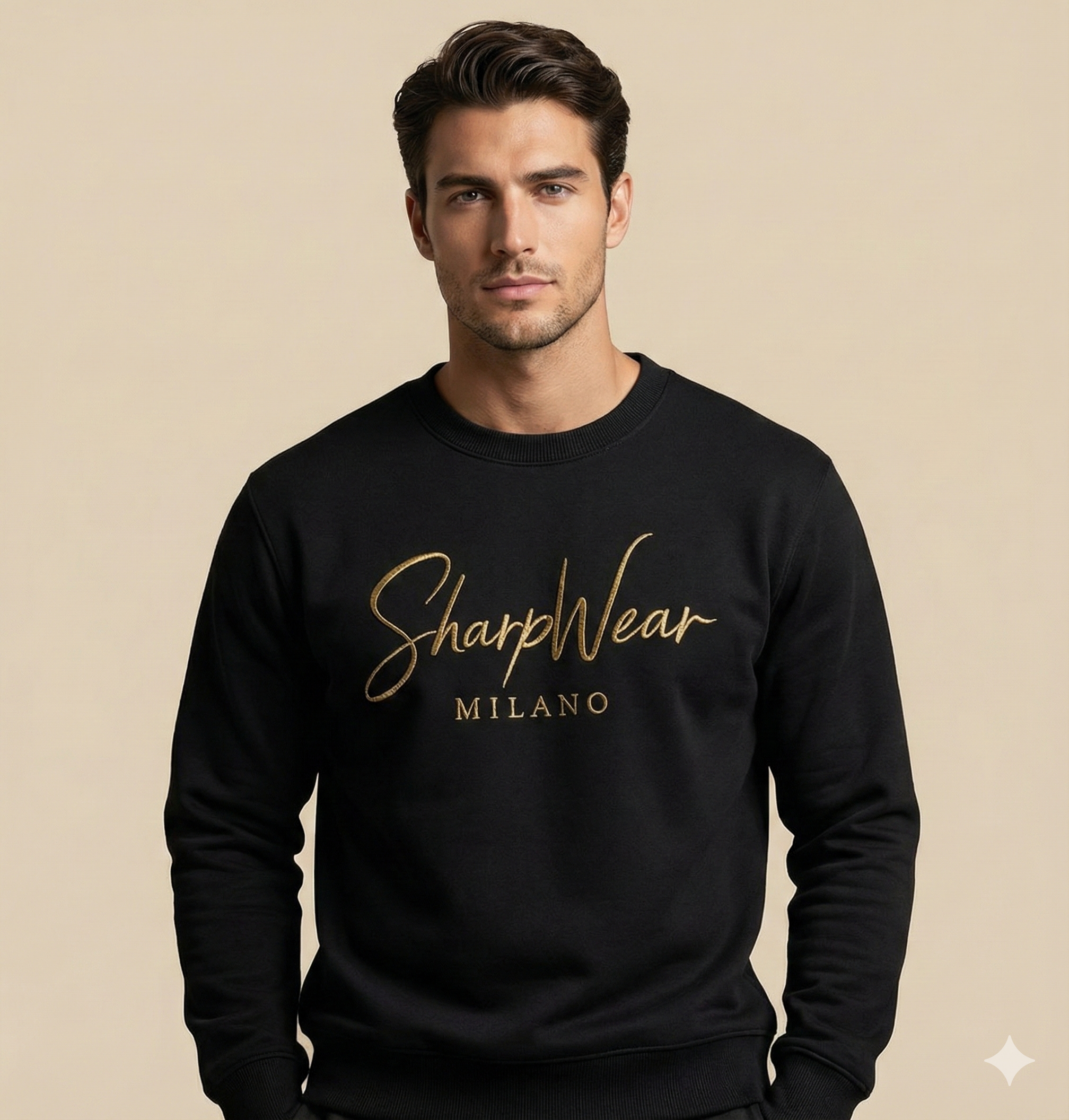 Felpa uomo cotone nero SharpWear Milano moda uomo lusso design italiano
